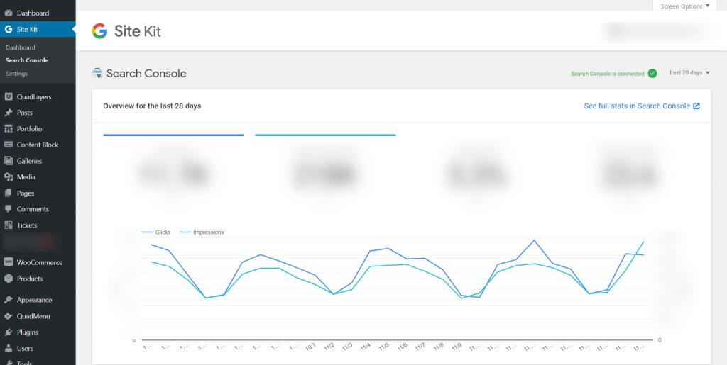 Google Site Kit WordPress - คอนโซลการค้นหา