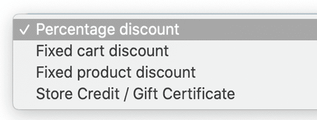 Erstellen Sie WooCommerce-Gutscheine - Arten von Rabatten