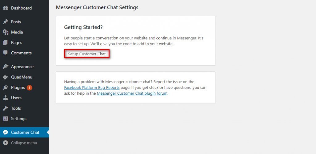 WordPress Messenger Chat - configuration du chat client