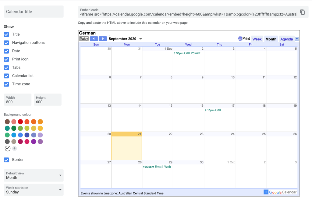 Agregue Google Calendar a WordPress - Personalice el calendario