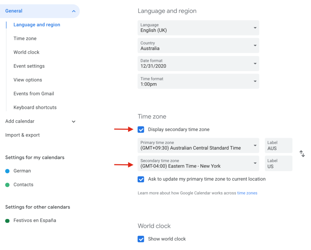 วิธีฝัง Google ปฏิทินใน WordPress - เขตเวลา