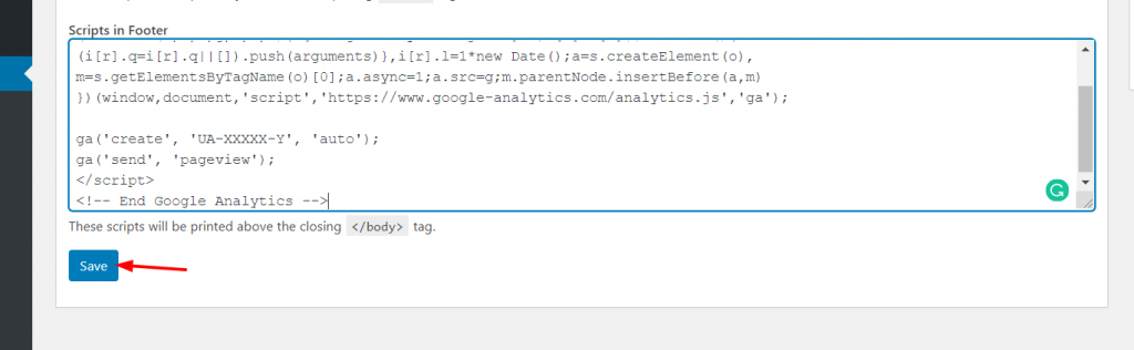 แก้ไขส่วนท้ายของ WordPress - รหัส Google Analytics