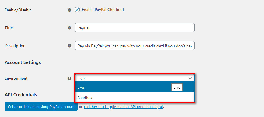 woocommerce paypal - ambiente dal vivo