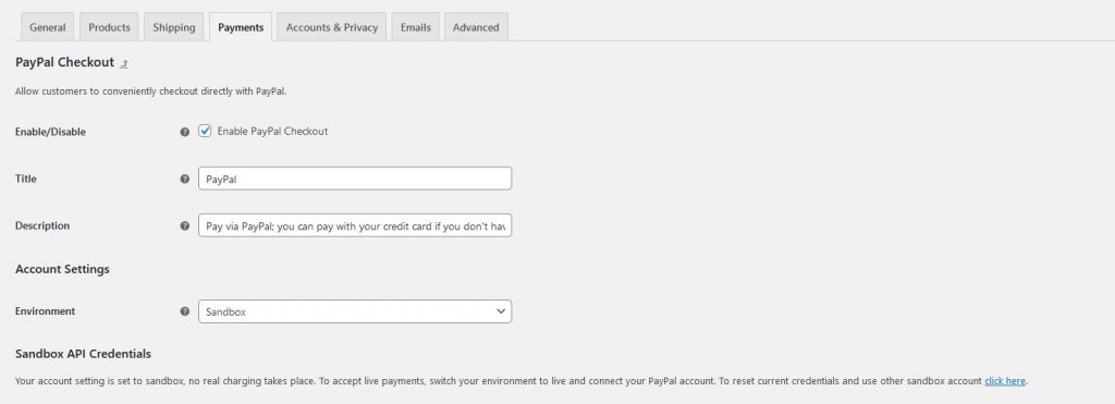 woocommerce paypal - تمكين الإعدادات