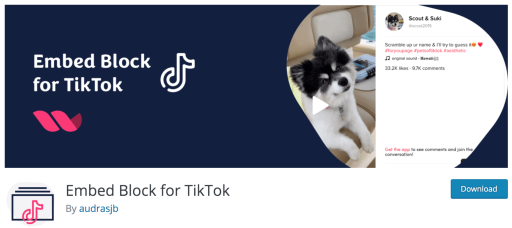 Embed Block - plugin TikTok pentru WordPress