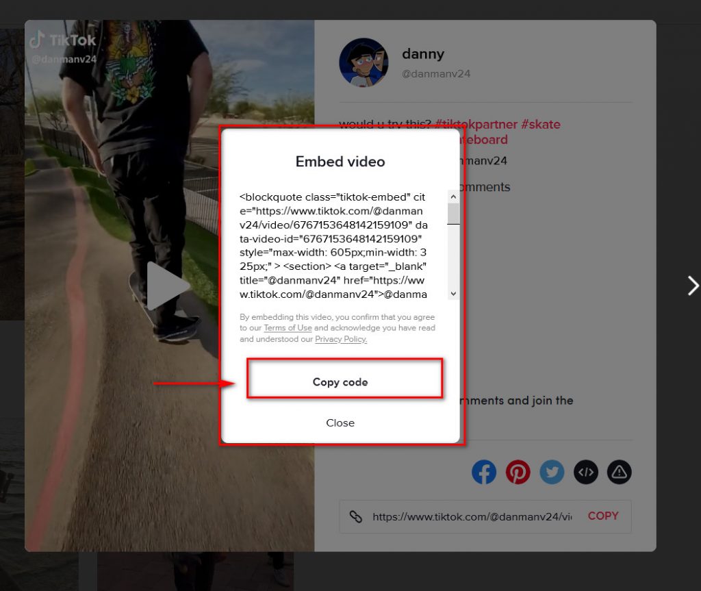 วิธีฝังวิดีโอ tiktok ใน WordPress - โค้ดฝังตัว