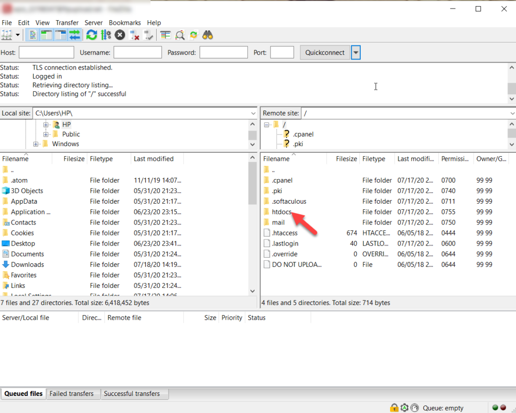 Repara el archivo htaccess en WordPress con FileZilla