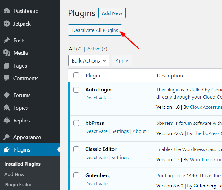 Désactiver les plugins WordPress en masse avec un plugin