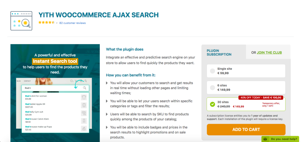 Cele mai bune pluginuri de căutare de produse WooCommerce - YITH WC AJAX Search