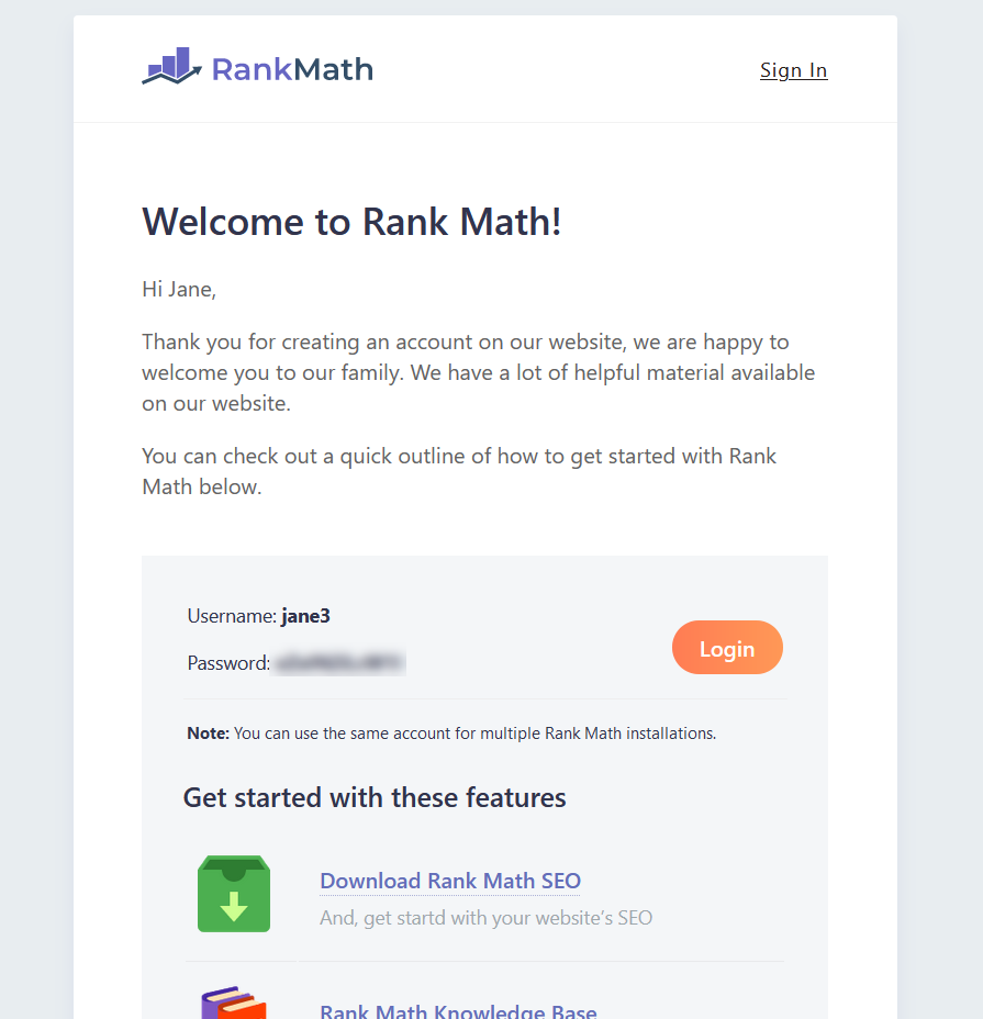 Wie richte ich Rank Math SEO ein? - Bestätigungsemail