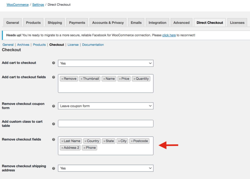 Entfernen Sie das Postleitzahlenfeld mit WooCommerce Direct Checkout