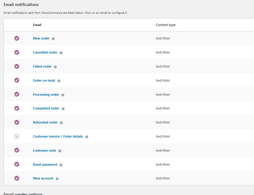 woocommerce 不發送電子郵件 - 電子郵件類型