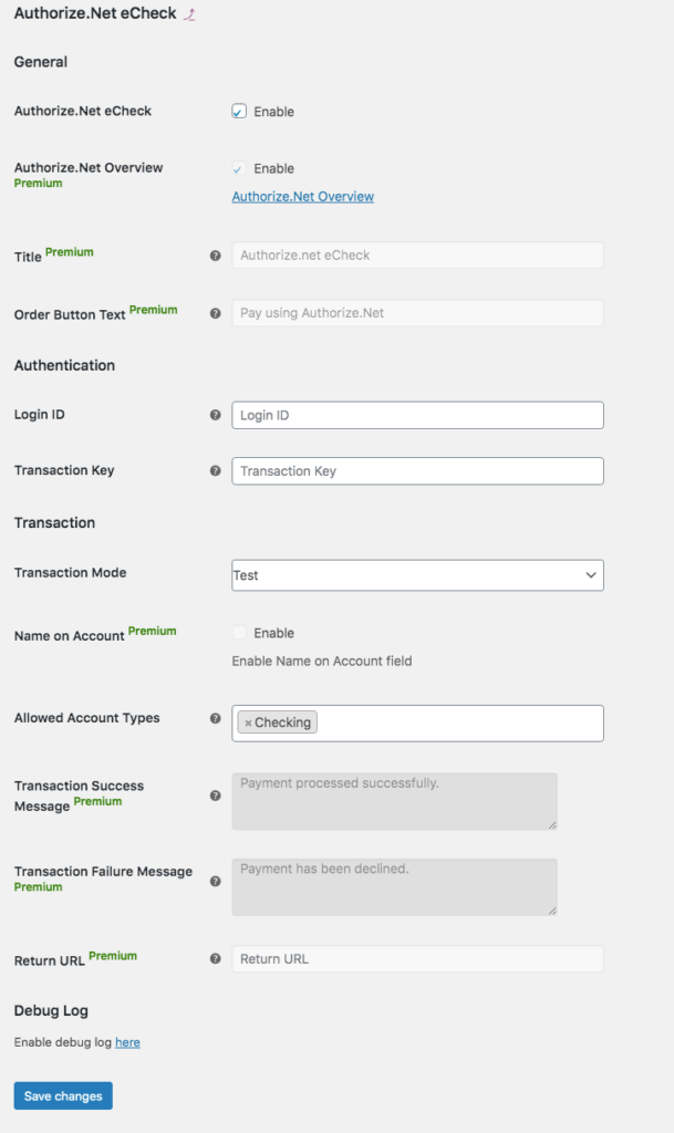 Aggiungi anche Authorize.Net WooCommerce - Opzione 1