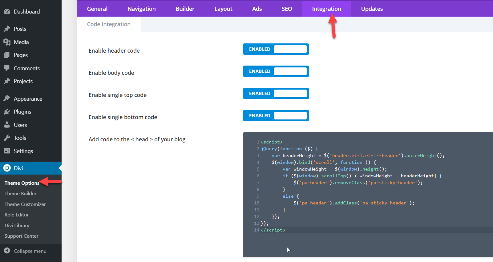 código javascript colado