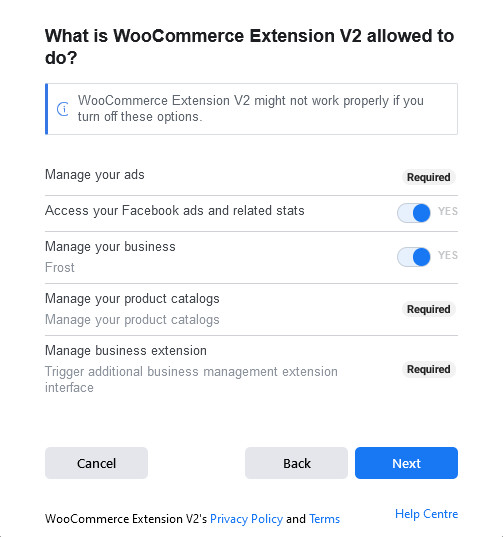 เชื่อมต่อ woocommerce กับ instagram - การอนุญาตปลั๊กอิน