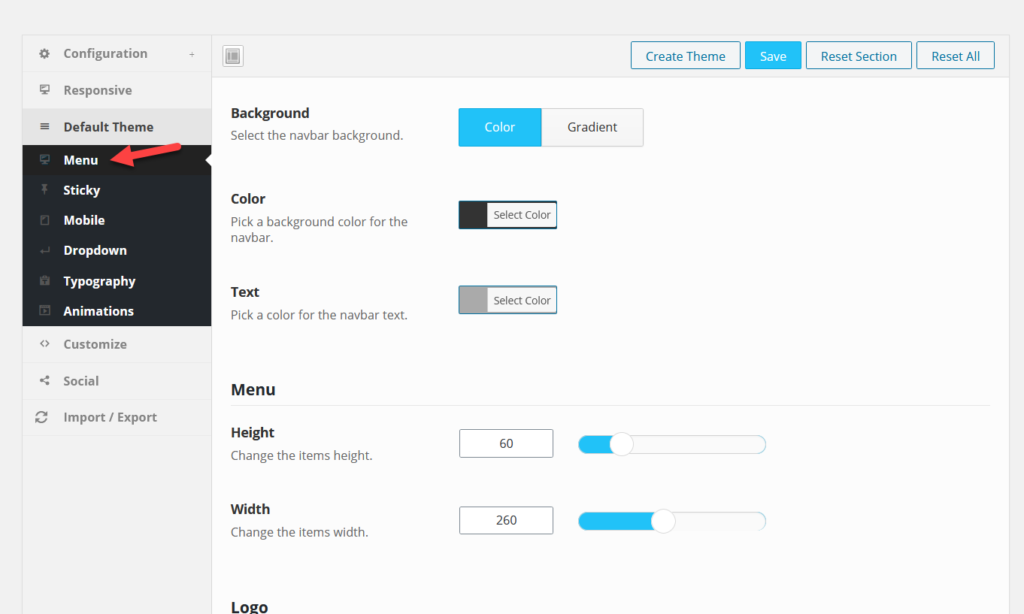 impostazioni di menu predefinite