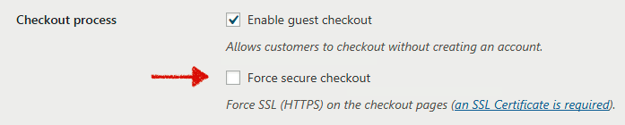 El proceso de pago de WooCommerce no funciona: deshabilite Forzar SSL