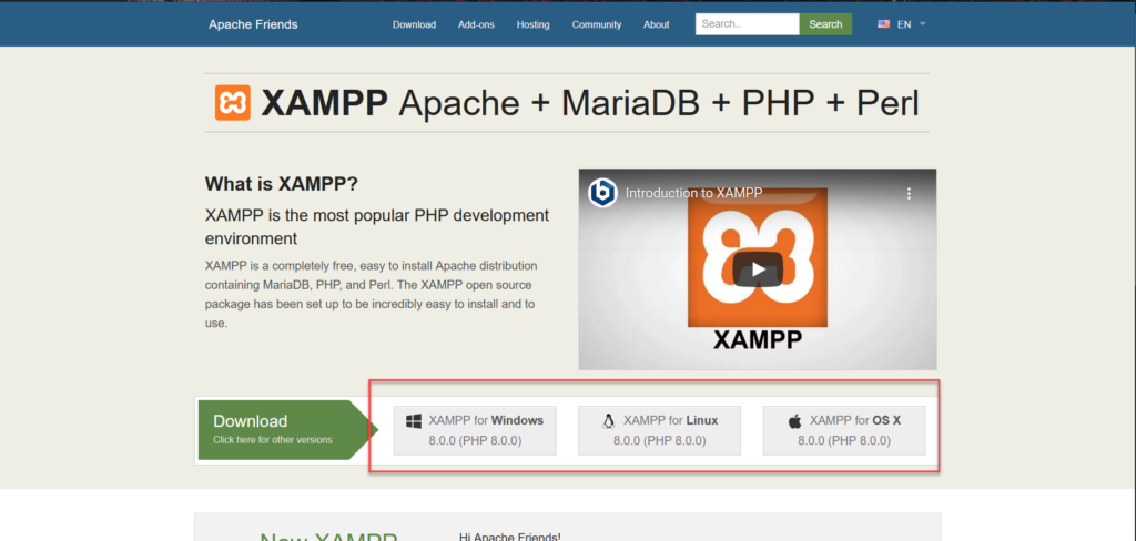 XAMPP نظام التشغيل