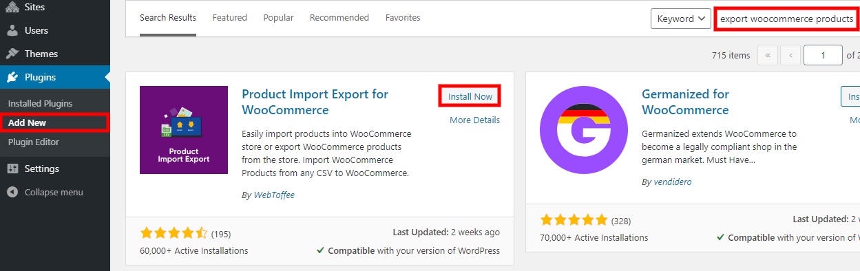 instalar ahora exportar productos de woocommerce