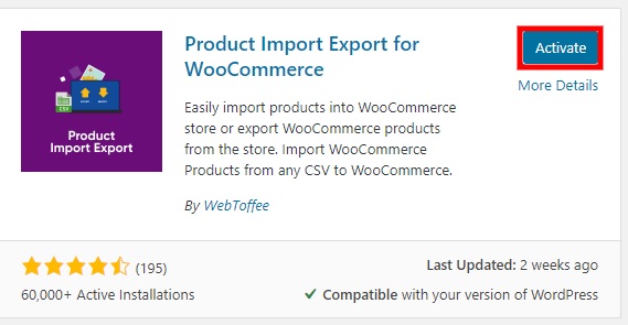 ativar plugin exportar produtos woocommerce