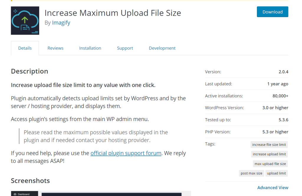 tingkatkan ukuran file unggahan maksimum di wordpress - plugin