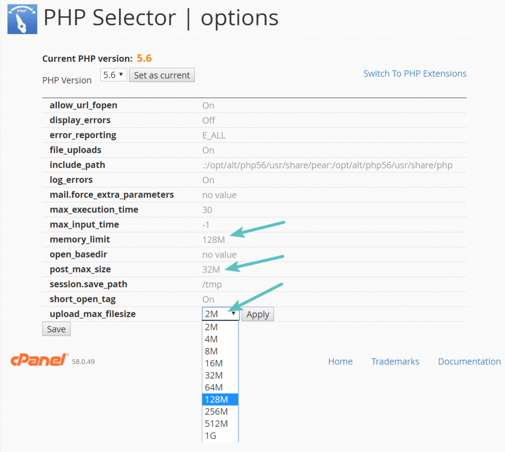 zwiększ maksymalny limit wysyłania plików - selektor php