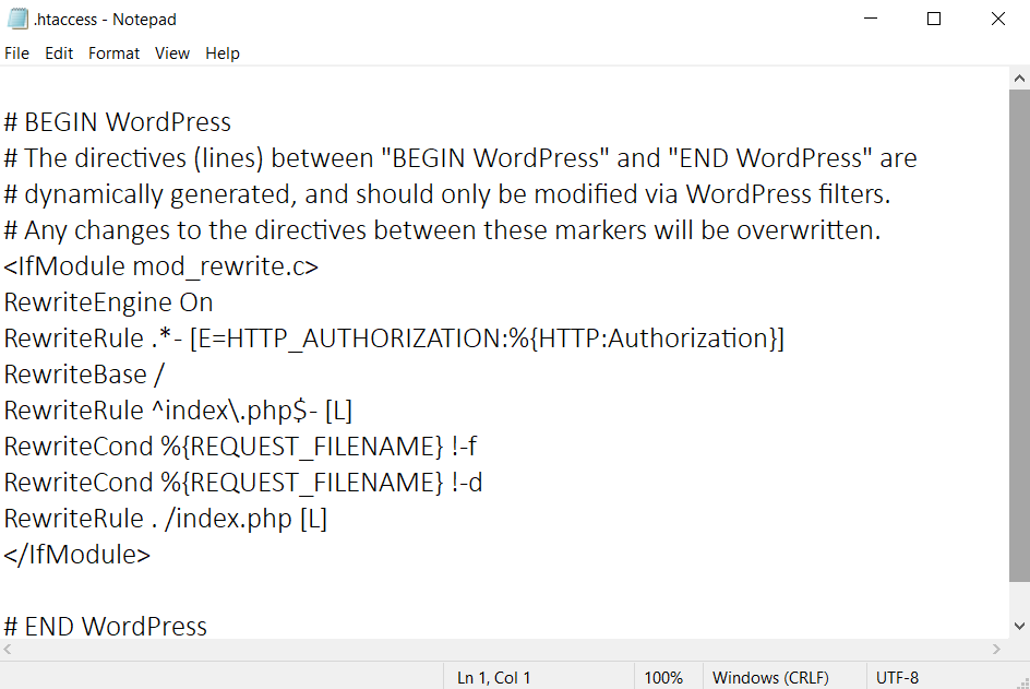 htaccess sul blocco note