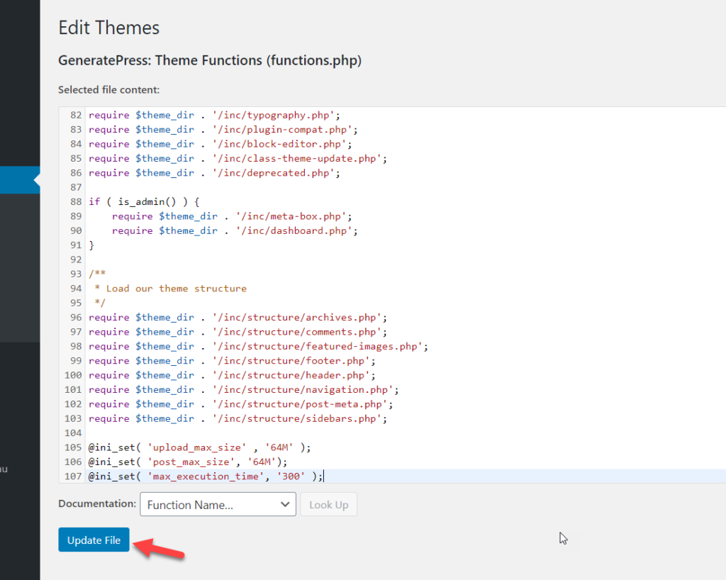 อัปเดตไฟล์ functions.php