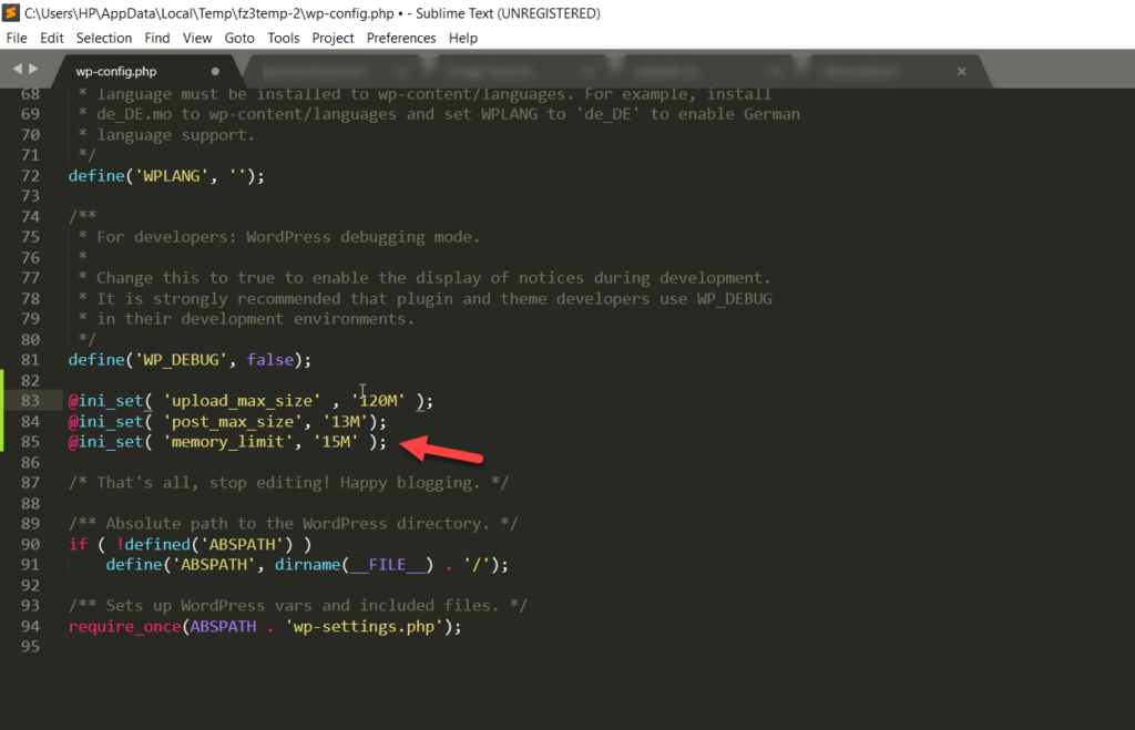 coller le code dans le fichier de configuration wp