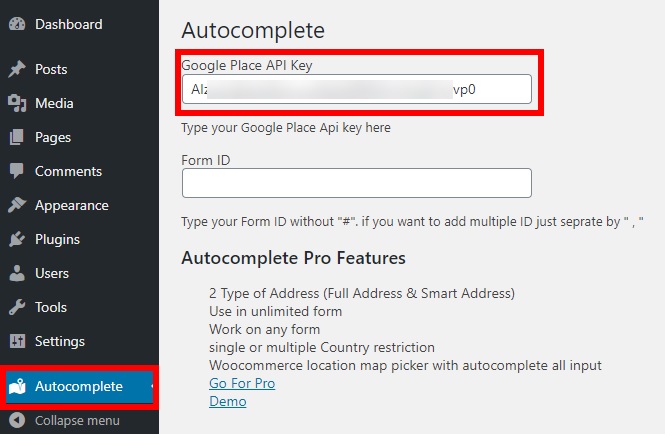 Come completare automaticamente l'indirizzo in WordPress - Chiave API di Google Places