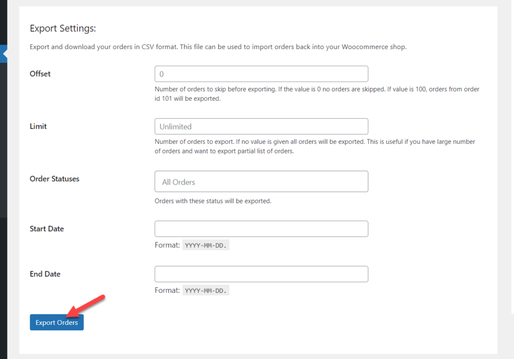 أمر التصدير CSV