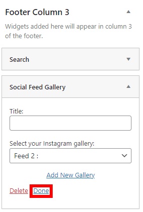 pie de página de cambio de widget de feed de instagram en escaparate