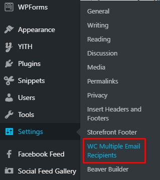 插件設置 - WC 多個電子郵件收件人