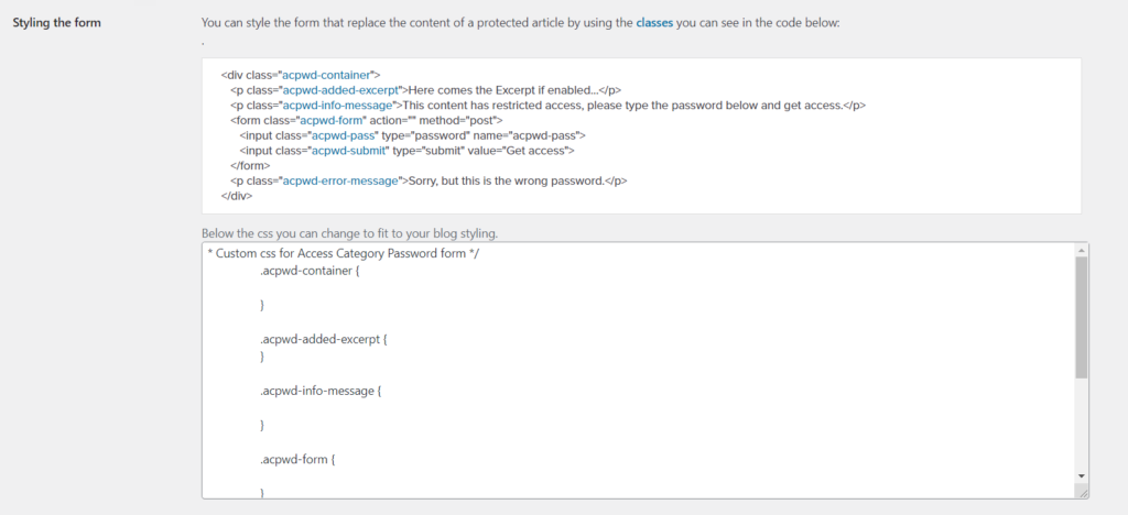 pagina de protecție cu parolă în wordpress - stilizarea formularului
