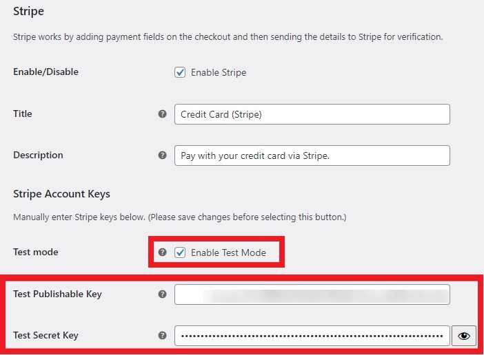 stripe test คำสั่งลับของ woocommerce คีย์ลับที่เผยแพร่ได้