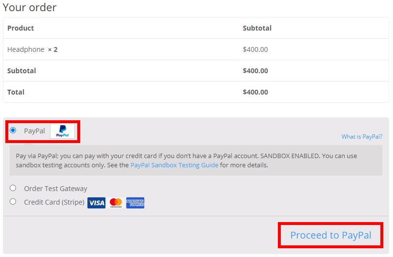 ดำเนินการทดสอบคำสั่งซื้อ woocommerce ของ paypal