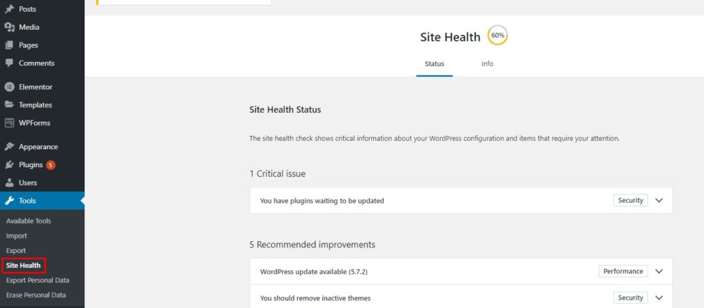 تحقق من حالة REST API باستخدام WordPress Site Health