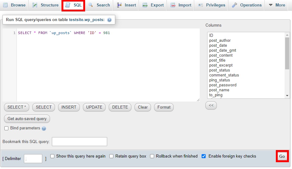 SQL علامة التبويب تحويل المنشور إلى صفحة