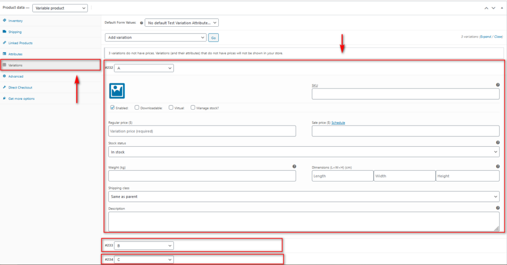 إضافة تنويعات المنتج في woocommerce - إضافة متغيرات منتج جديدة لتغيير قيم المتغيرات