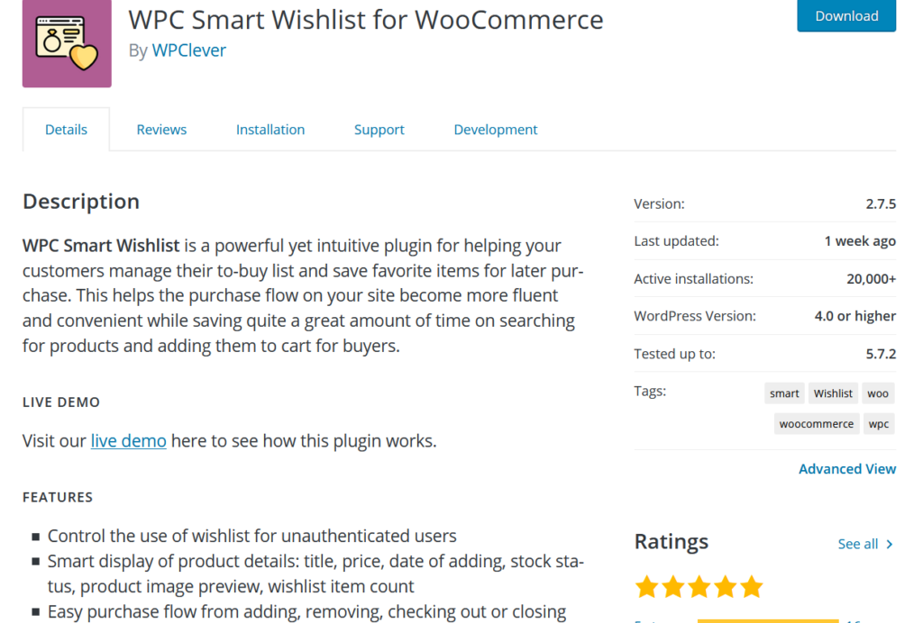 Lista dei desideri intelligente WPC per woocommerce