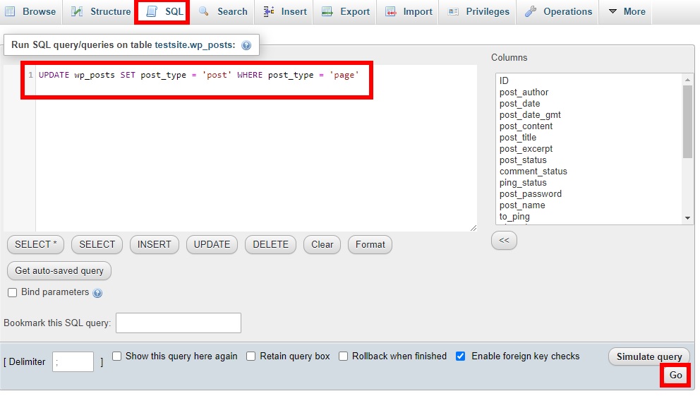 sql query ubah jenis posting di wordpress