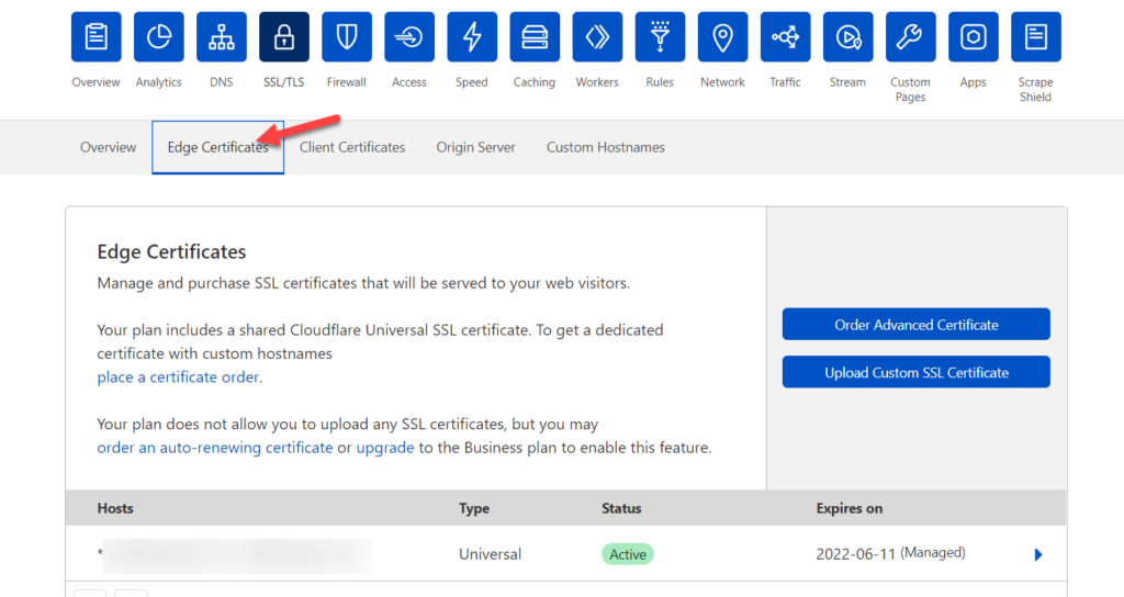 WordPress 페이지 리디렉션 - SSL Edge 인증서