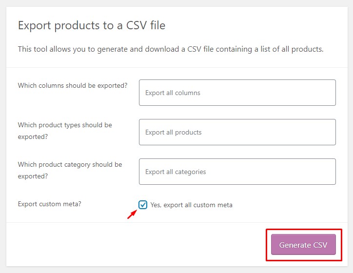 WooCommerce 가격을 대량으로 변경하는 방법 - 제품을 CSV 파일로 내보내기