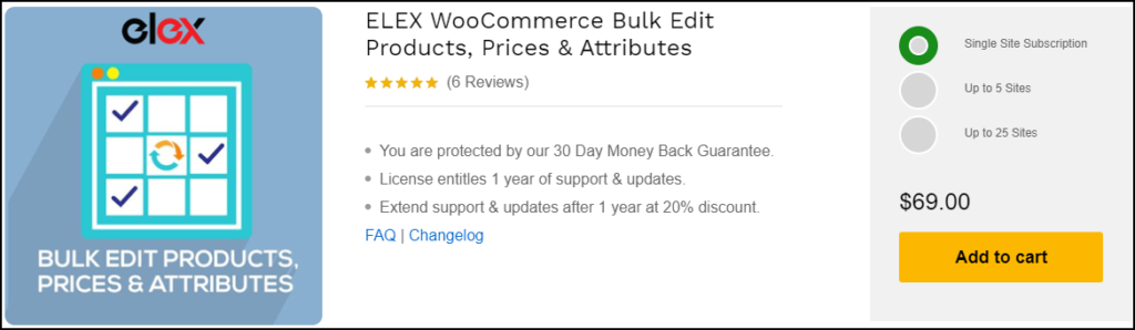 ELEX WooCommerce 고급 대량 편집 제품, 가격 및 속성