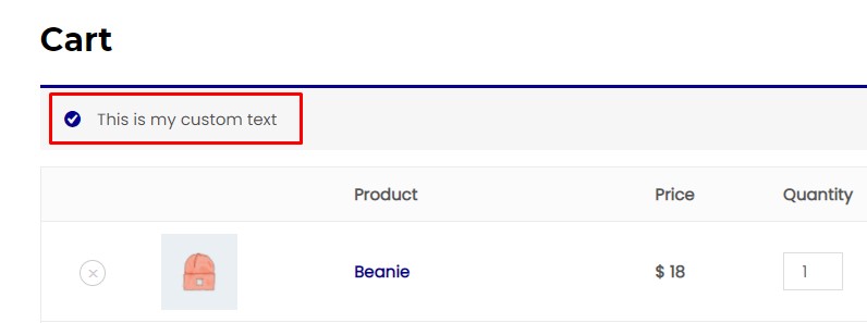 장바구니 페이지에 사용자 정의 텍스트 추가