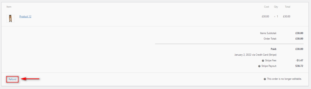 woocommerce中的退款订单 - 退款按钮