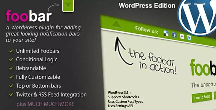 Foobar WordPress 알림 표시줄 플러그인