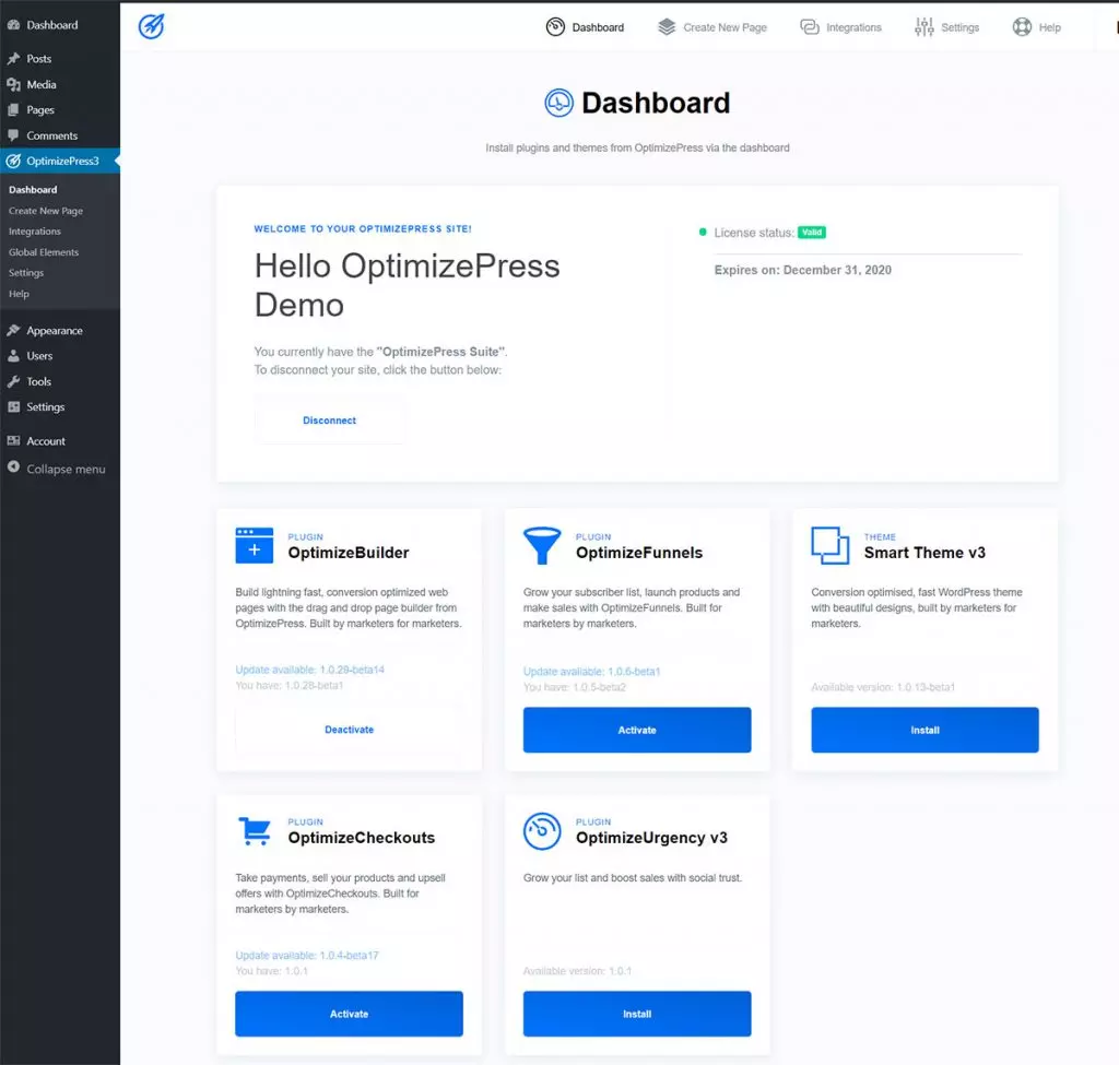 OptimizePress-Tabloul de bord