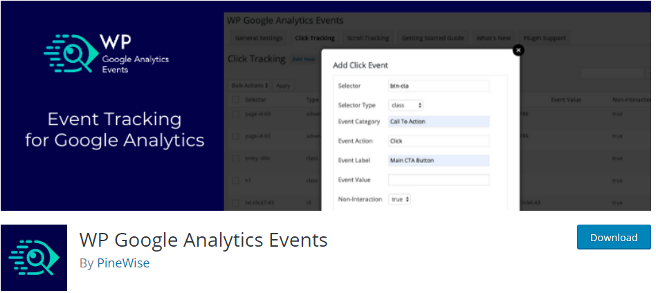 Eventos do WP Google Analytics