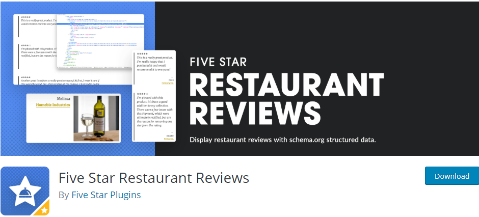 Five Star Restaurant 리뷰 최고의 스키마 플러그인